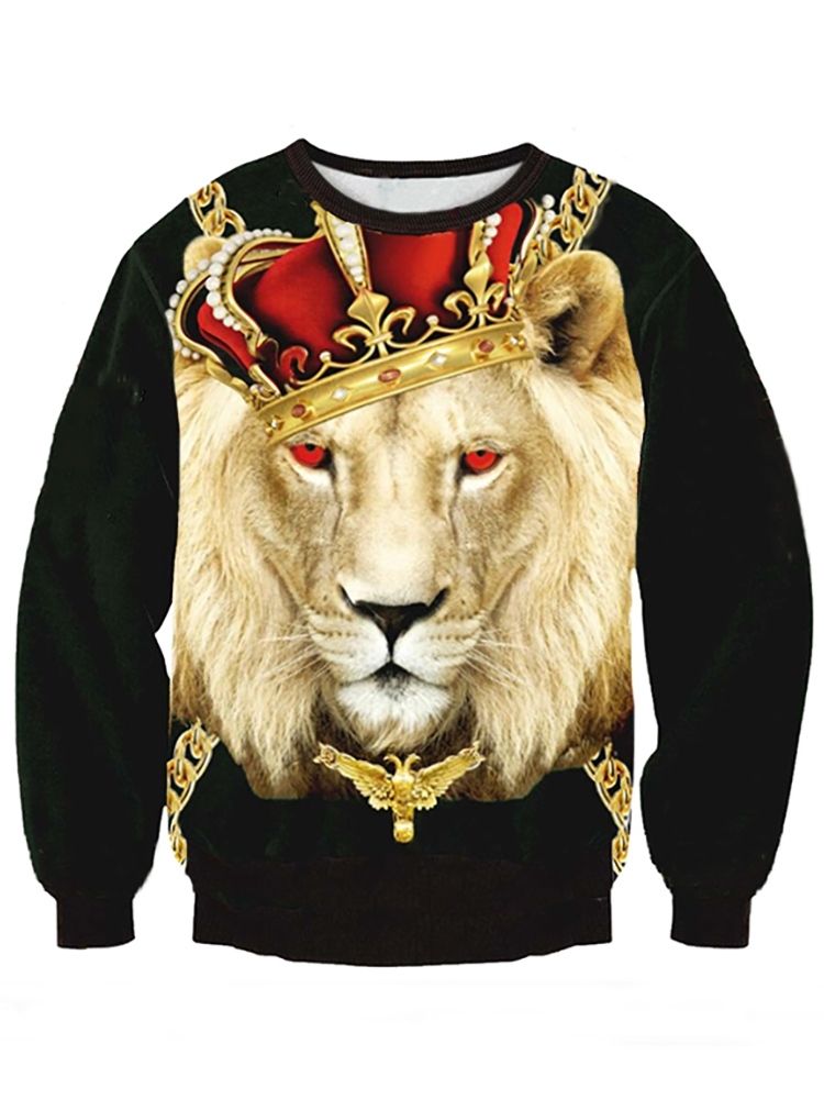 Sweat À Capuche Ample À Imprimé Numérique Lion 3d Pour Hommes