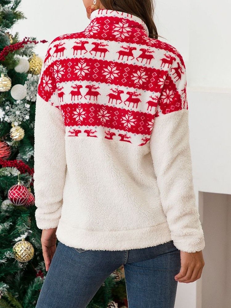 Sweat À Capuche Pour Femme De Noël À Manches Longues Et À Revers Imprimé Régulier