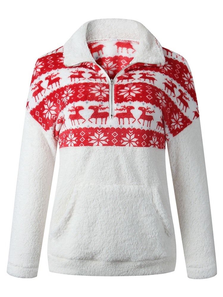 Sweat À Capuche Pour Femme De Noël À Manches Longues Et À Revers Imprimé Régulier