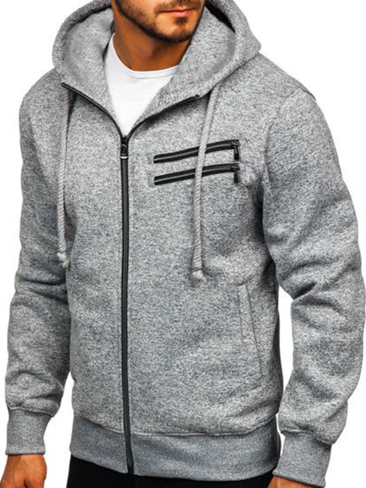 Sweats À Capuche Décontractés Pour Hommes En Molleton Artificiel Avec Poches De Couleur Unie