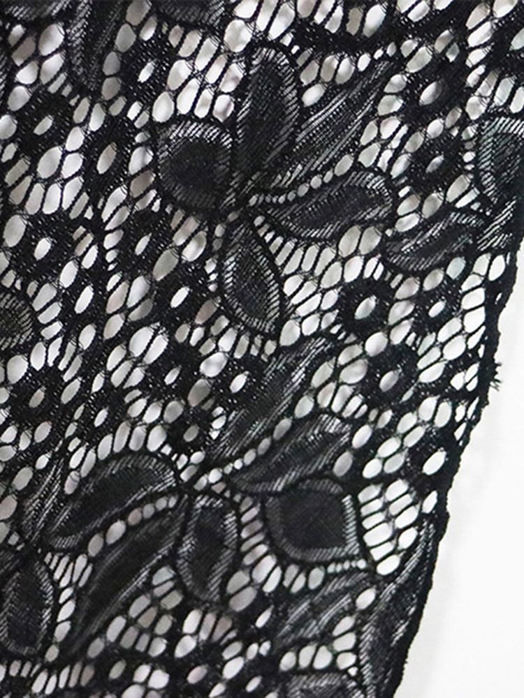 Robe De Plage Sexy En Dentelle Unie Noire Grande Taille Pour Femmes