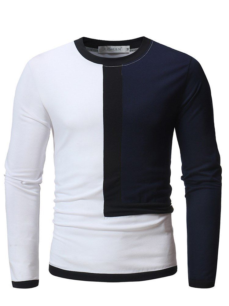 Patchwork Color Block Slim Scoop T-shirts Décontractés Pour Hommes