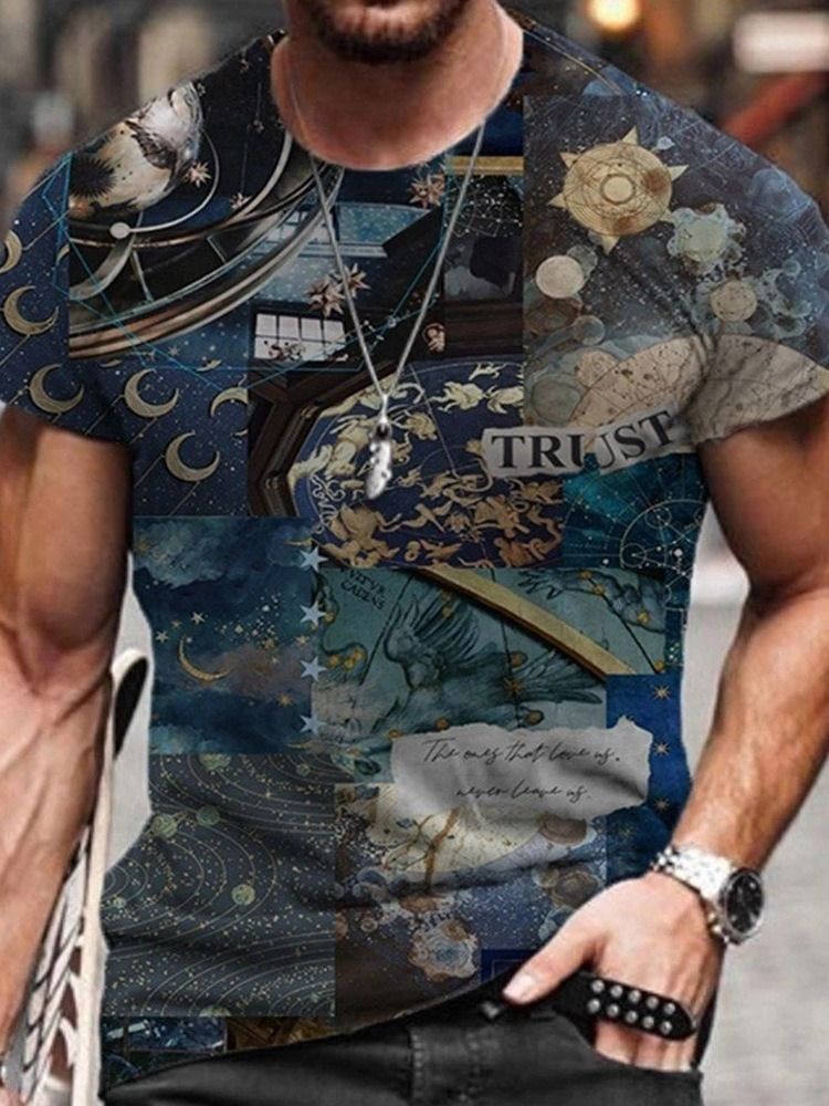 T-shirt Décontracté À Manches Courtes Pour Hommes À Col Rond Et Imprimé