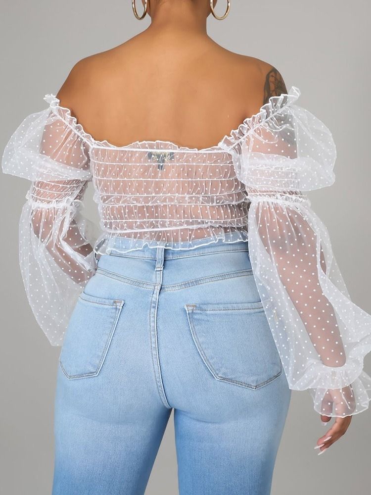 T-shirt Femme Sexy À Épaules Dénudées Et À Pois