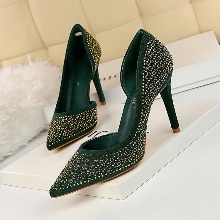 Escarpins Pour Femmes À Talon Aiguille En Faux Suède Et Strass