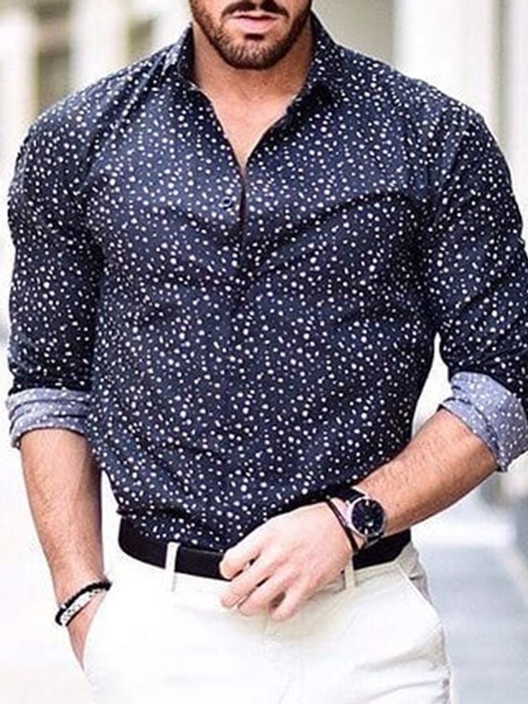 Chemise Ajustée Décontractée À Boutons À Pois Pour Hommes