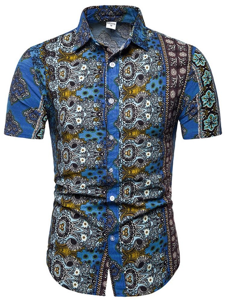 Chemise Ajustée Géométrique Décontractée À Revers Automne Pour Hommes