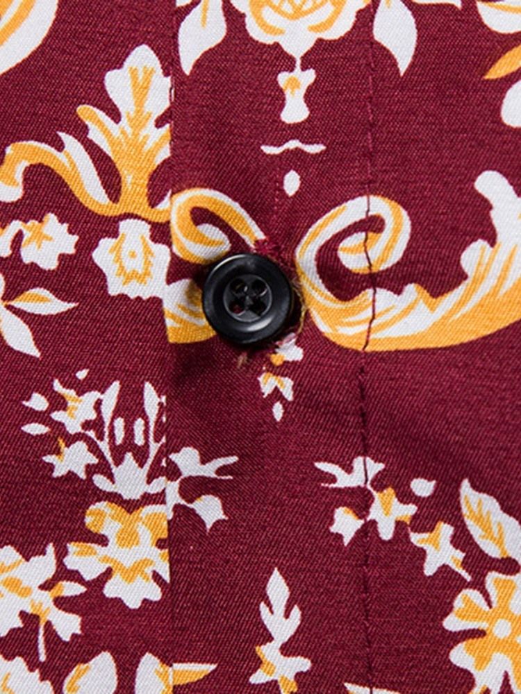 Chemise À Boutonnage Simple Européenne À Revers Fleuri Pour Hommes