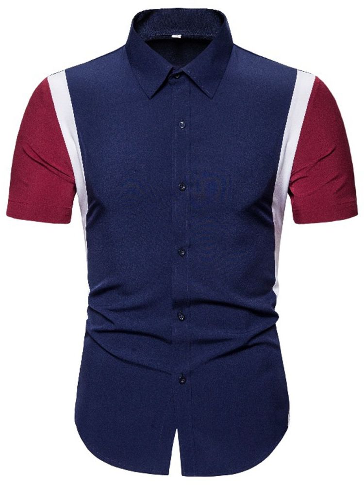 Chemise D'été Slim À Revers Imprimé Color Block
