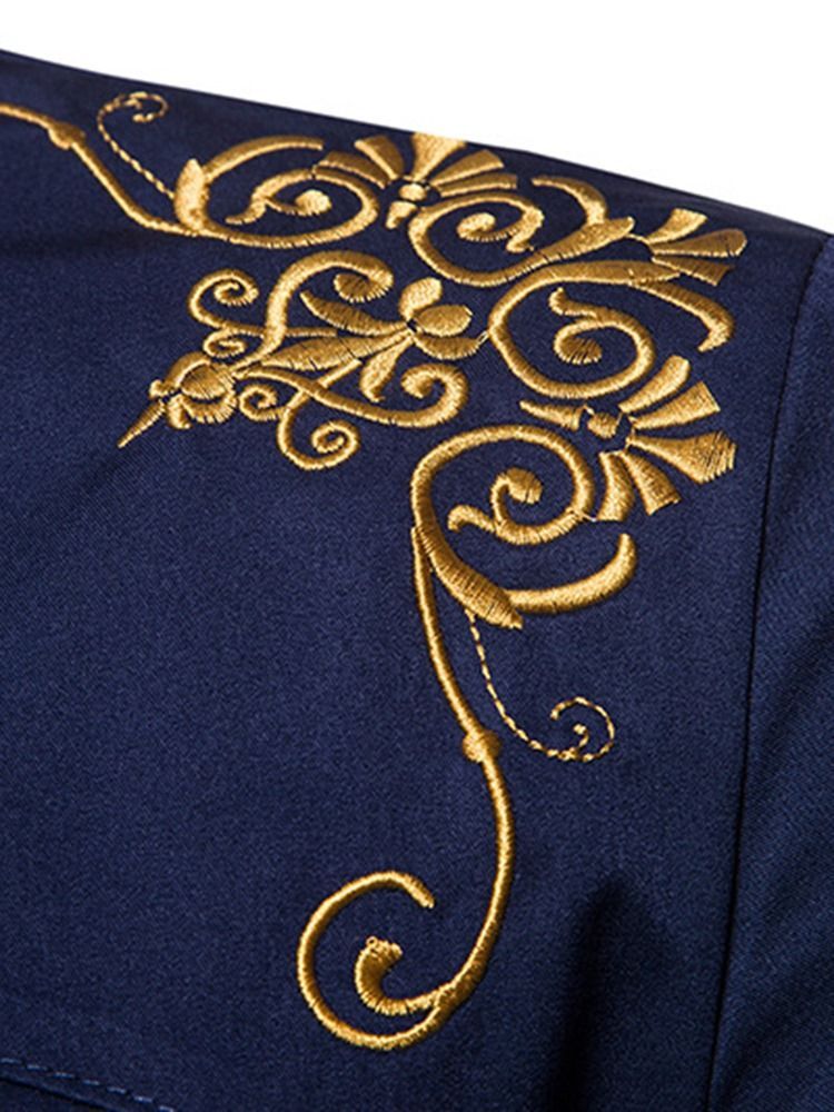 Chemise Simple Boutonnage Pour Hommes Unie À Broderie Dorée