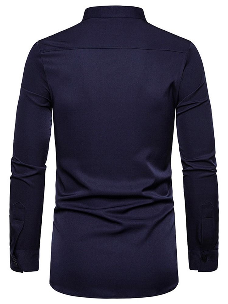 Chemise Slim Décontractée À Col Montant Géométrique Pour Hommes