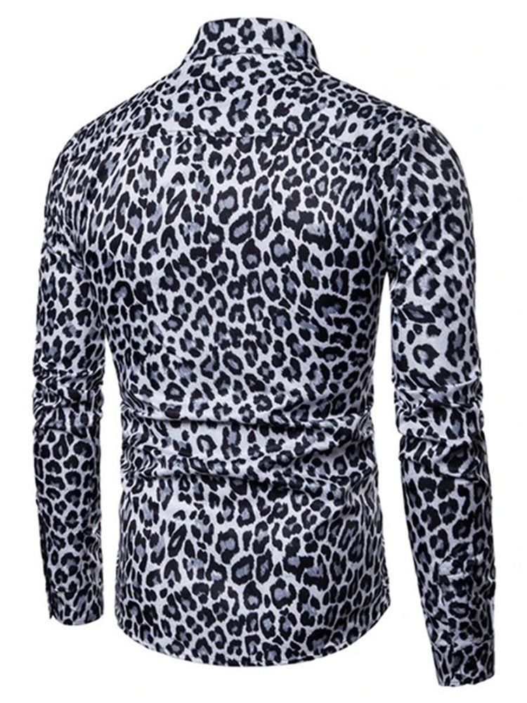 Chemise Slim Décontractée À Revers Léopard Pour Hommes