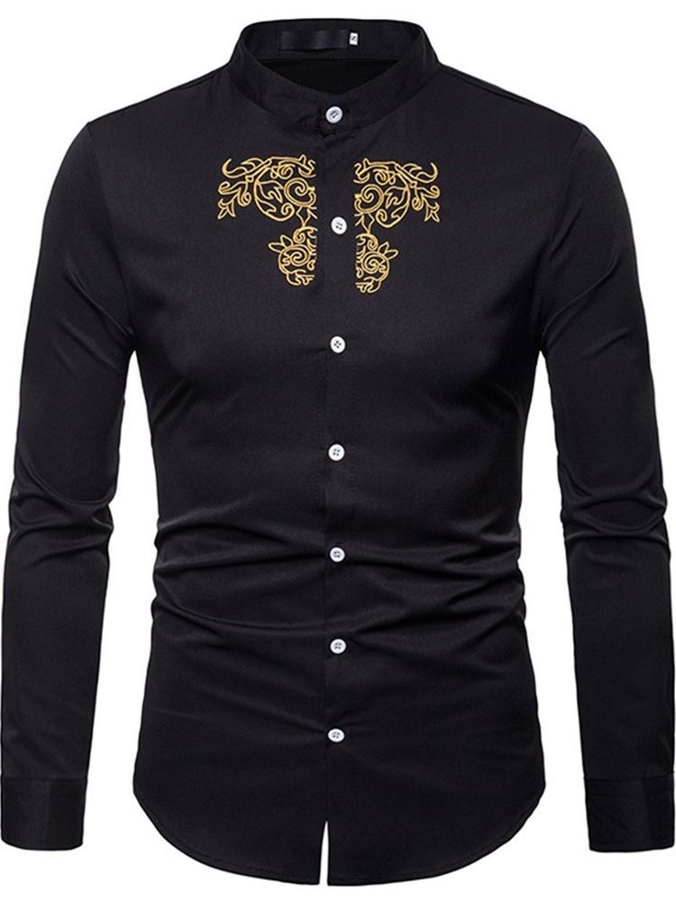 Ol Chemise Homme Simple Boutonnage Simple À Col Montant