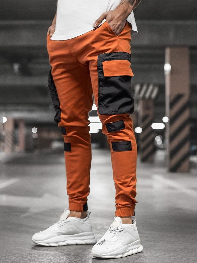 Pantalon Crayon Avec Poche Et Bloc De Couleur Pour Hommes Taille Moyenne Pantalon Décontracté Quatre Saisons