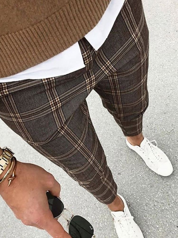 Pantalon Crayon À Carreaux Imprimé Automne Pantalon Décontracté Pour Hommes