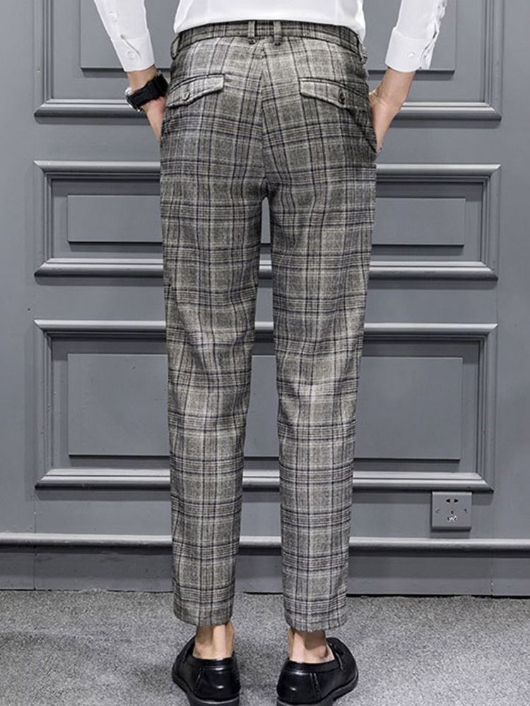 Pantalon Crayon Imprimé À Carreaux Automne Coréen Pantalon Décontracté Pour Hommes