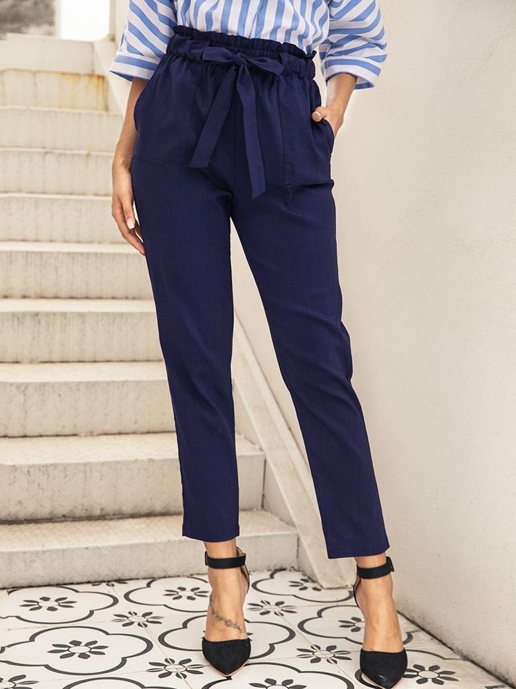 Pantalon Décontracté À La Cheville Et À La Taille Pour Femme
