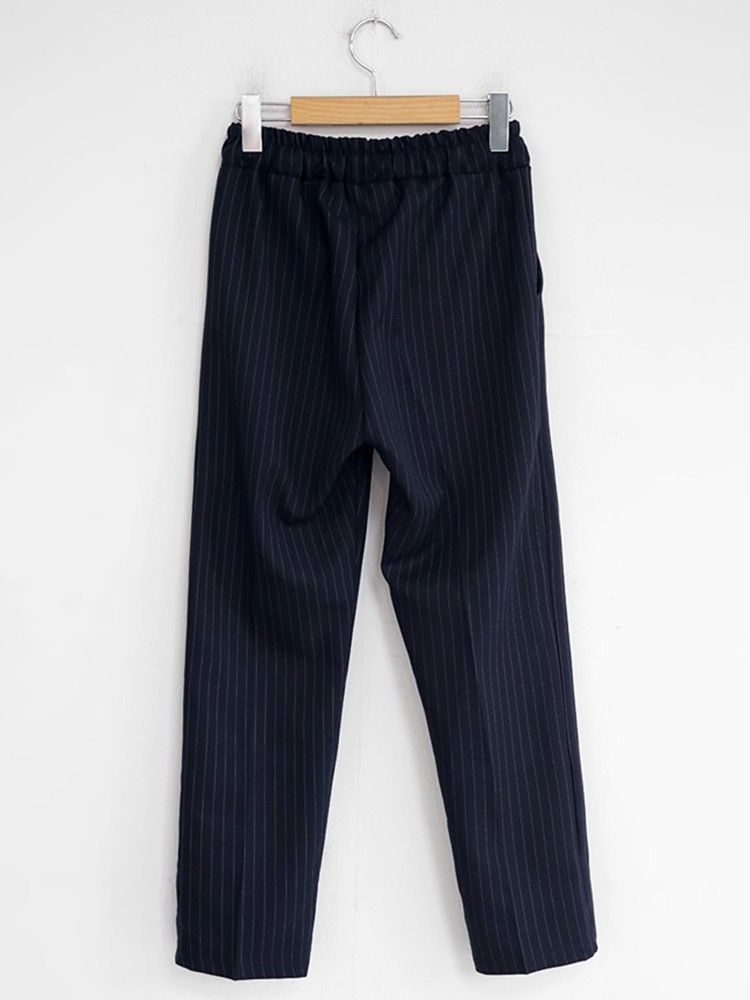Pantalon Décontracté Droit À Poche Et À Rayures Pour Femmes