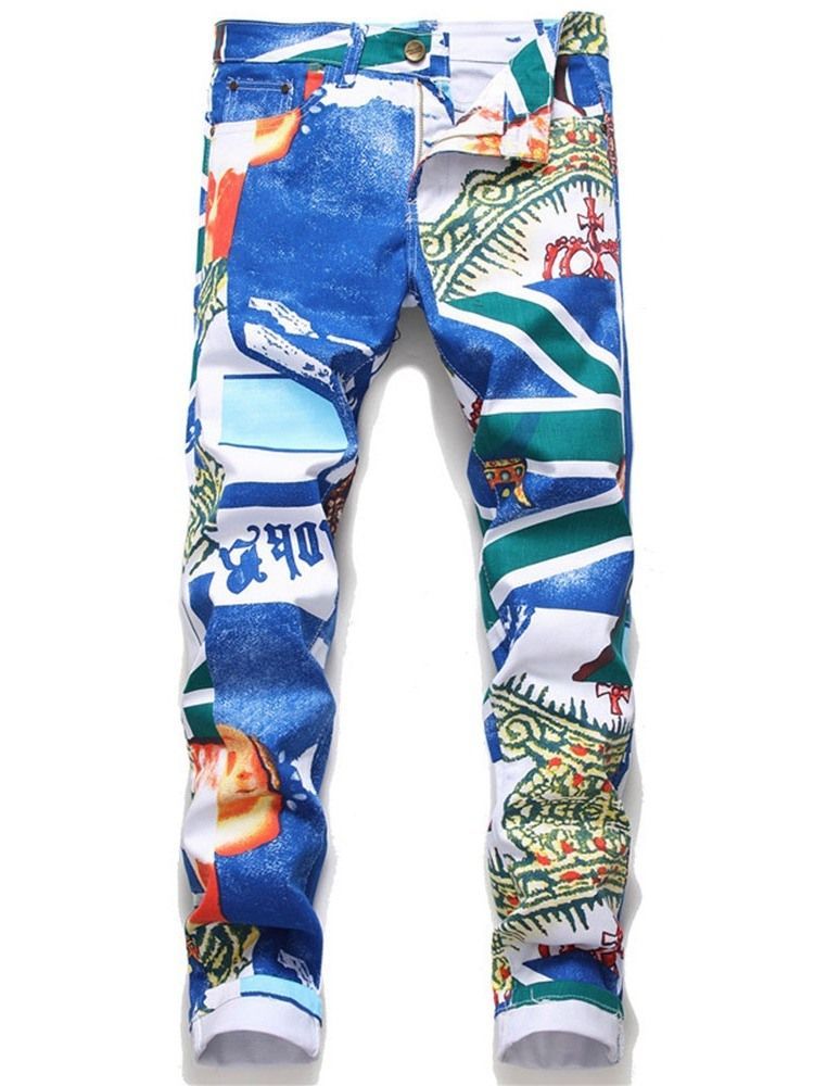 Pantalon Décontracté Européen À Fermeture Éclair Droite Imprimée Pour Hommes