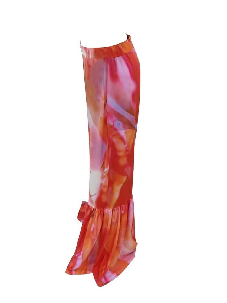 Pantalon Décontracté Pour Femmes Avec Imprimé À Blocs De Couleur Et Sur Toute La Longueur