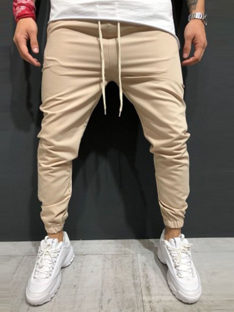 Pantalon Décontracté Pour Hommes À Lacets Uni Avec Poche