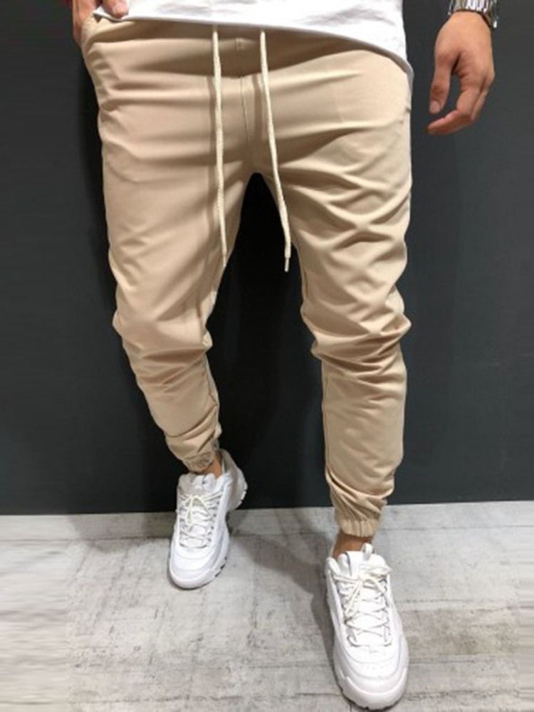 Pantalon Décontracté Pour Hommes À Lacets Uni Avec Poche