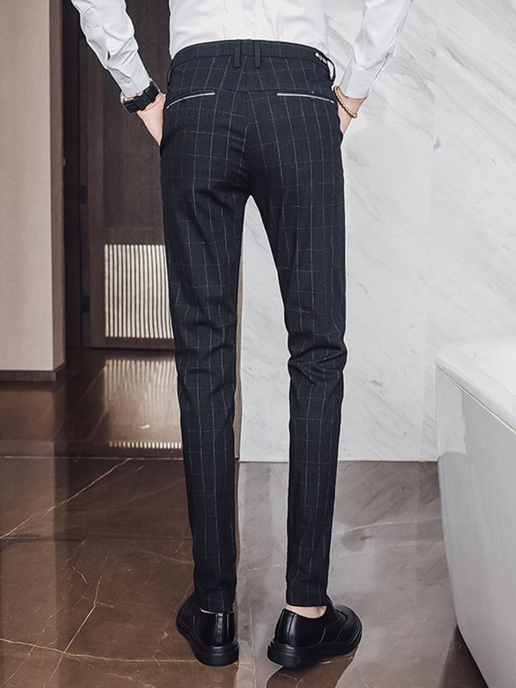 Pantalon Décontracté Pour Hommes À Taille Moyenne Et Poches À Carreaux