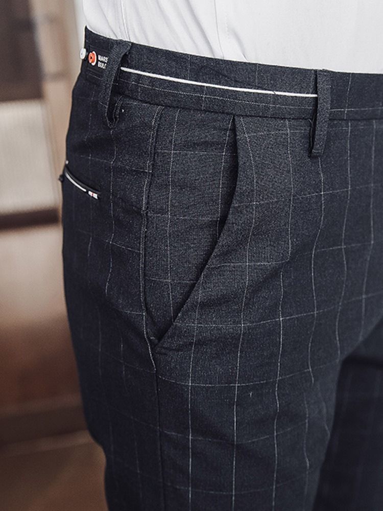 Pantalon Décontracté Pour Hommes À Taille Moyenne Et Poches À Carreaux