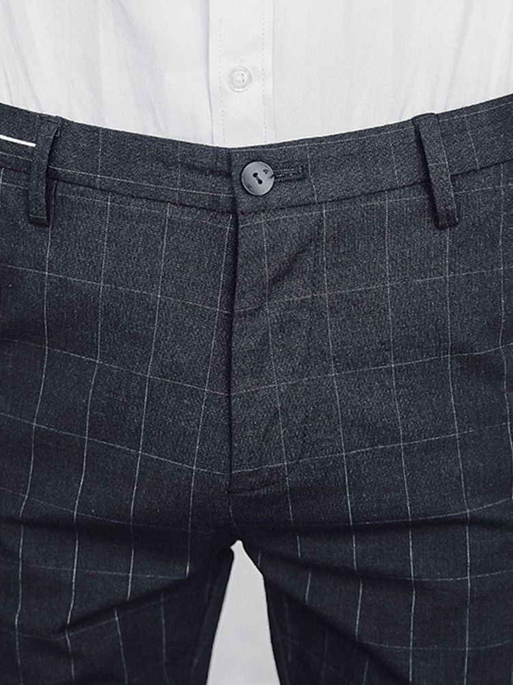 Pantalon Décontracté Pour Hommes À Taille Moyenne Et Poches À Carreaux