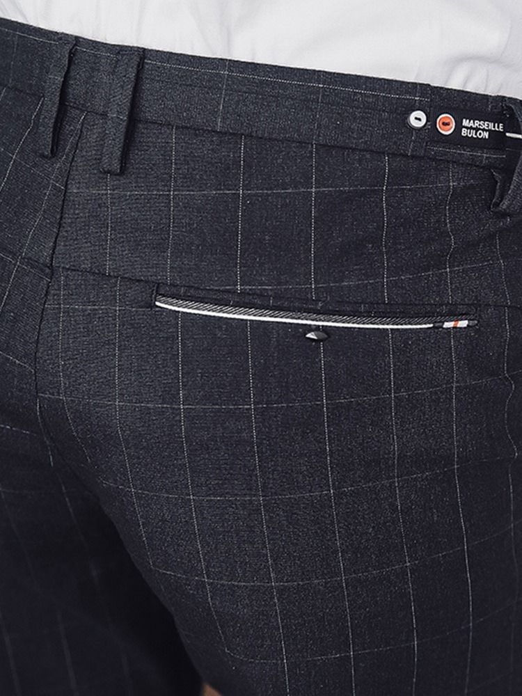 Pantalon Décontracté Pour Hommes À Taille Moyenne Et Poches À Carreaux
