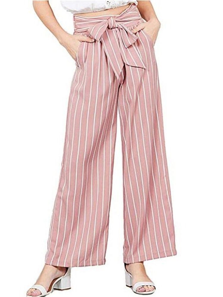Pantalon Décontracté À Jambes Larges Et À Rayures Pour Femmes