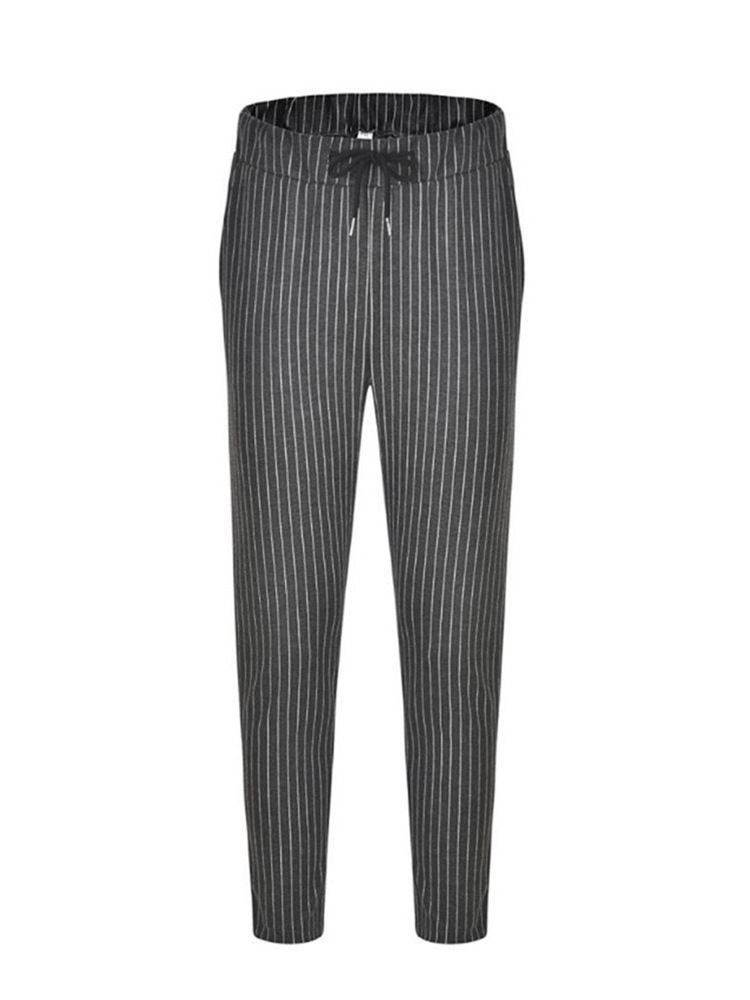 Pantalon Décontracté À Lacets Crayon À Rayures Pour Hommes