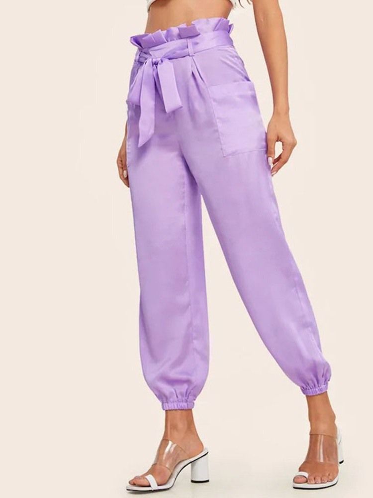 Pantalon Décontracté À Lacets Pour Femmes Longueur Cheville Taille Moyenne