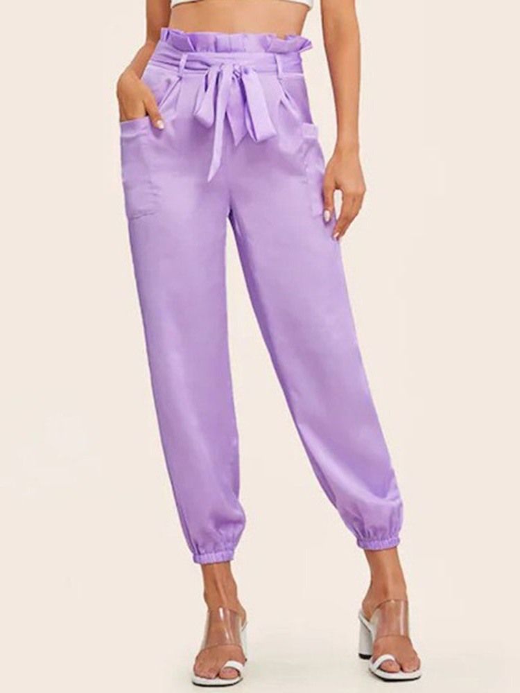 Pantalon Décontracté À Lacets Pour Femmes Longueur Cheville Taille Moyenne