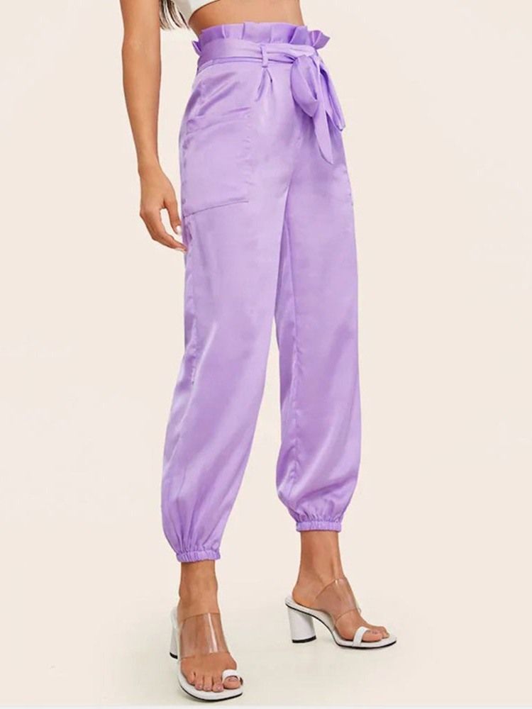 Pantalon Décontracté À Lacets Pour Femmes Longueur Cheville Taille Moyenne