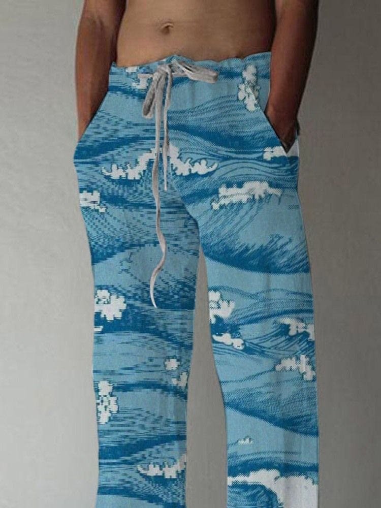 Pantalon Décontracté À Lacets À Imprimé Droit Européen Pour Hommes