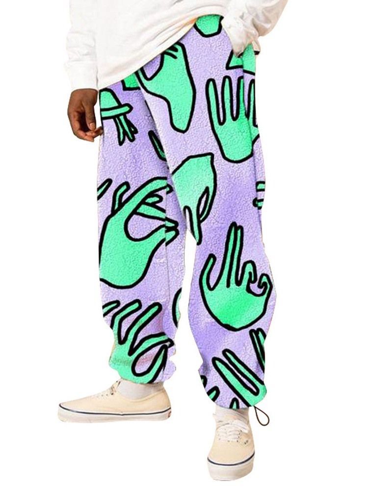 Pantalon Décontracté À Lacets À Taille Moyenne Et Imprimé Géométrique Pour Hommes