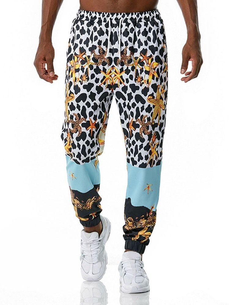 Pantalon Décontracté À Lacets À Taille Moyenne Et Imprimé Léopard Pour Hommes