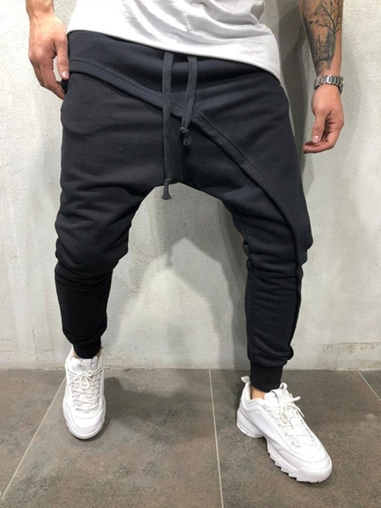Pantalon Décontracté À Lacets Décontracté Uni Asymétrique Pour Hommes