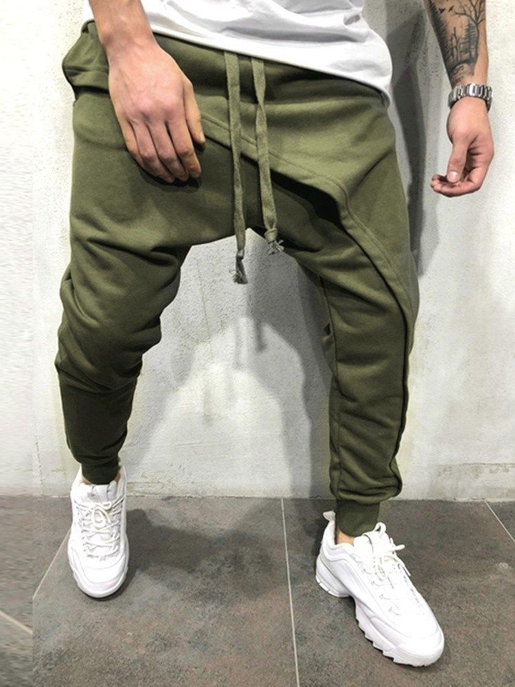 Pantalon Décontracté À Lacets Décontracté Uni Asymétrique Pour Hommes