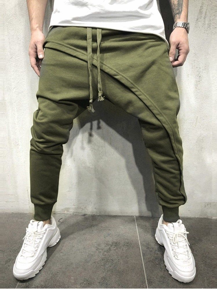 Pantalon Décontracté À Lacets Décontracté Uni Asymétrique Pour Hommes