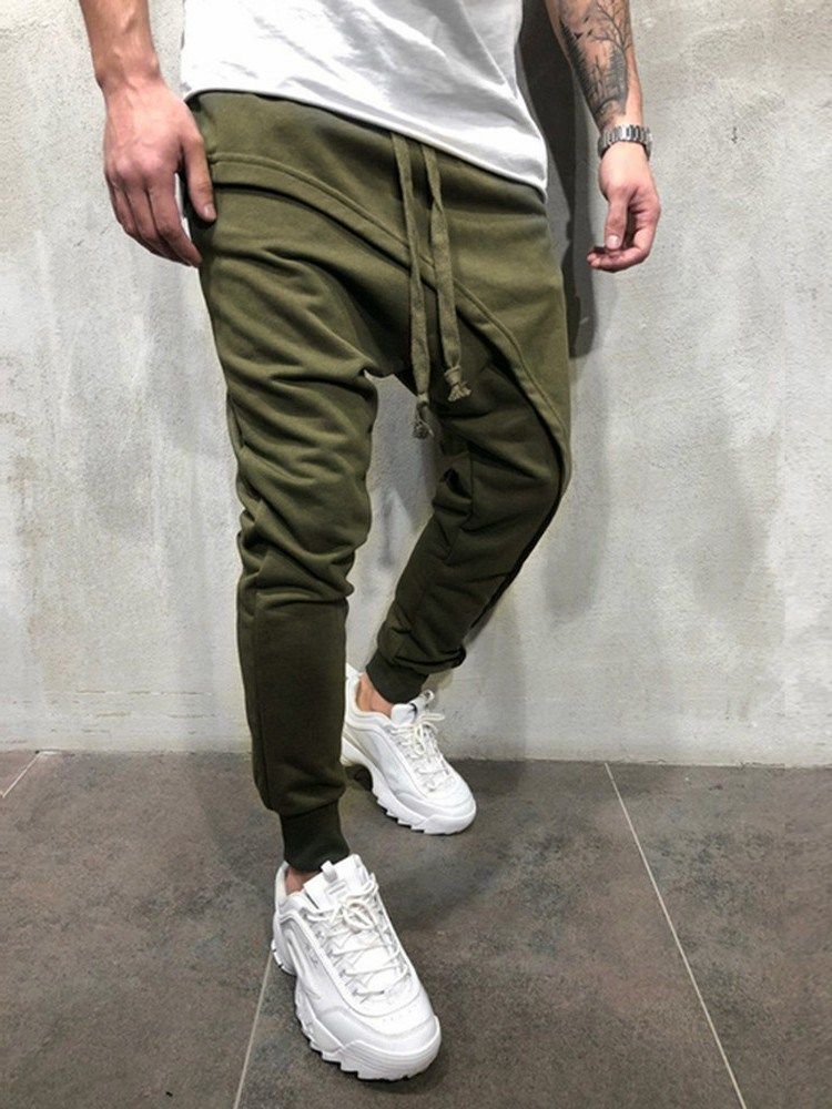 Pantalon Décontracté À Lacets Décontracté Uni Asymétrique Pour Hommes