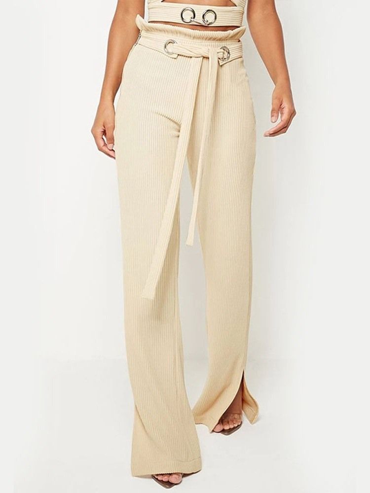 Pantalon Décontracté À Lacets Uni Pour Femme Pleine Longueur Taille Haute