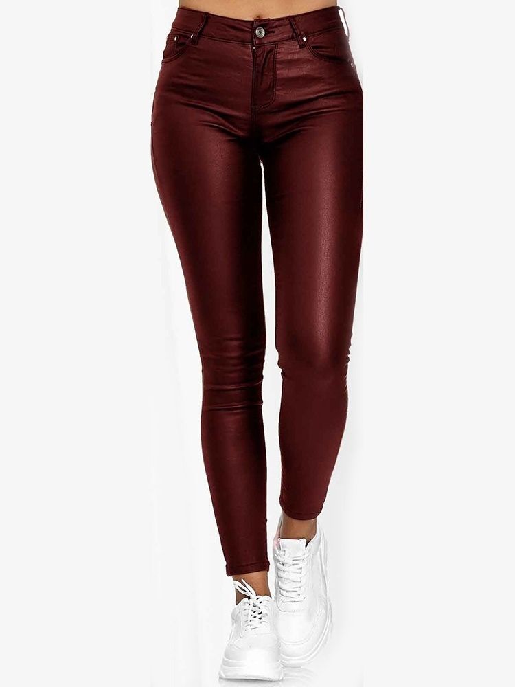 Pantalon Décontracté À Taille Moyenne Et À Poche Pour Femme