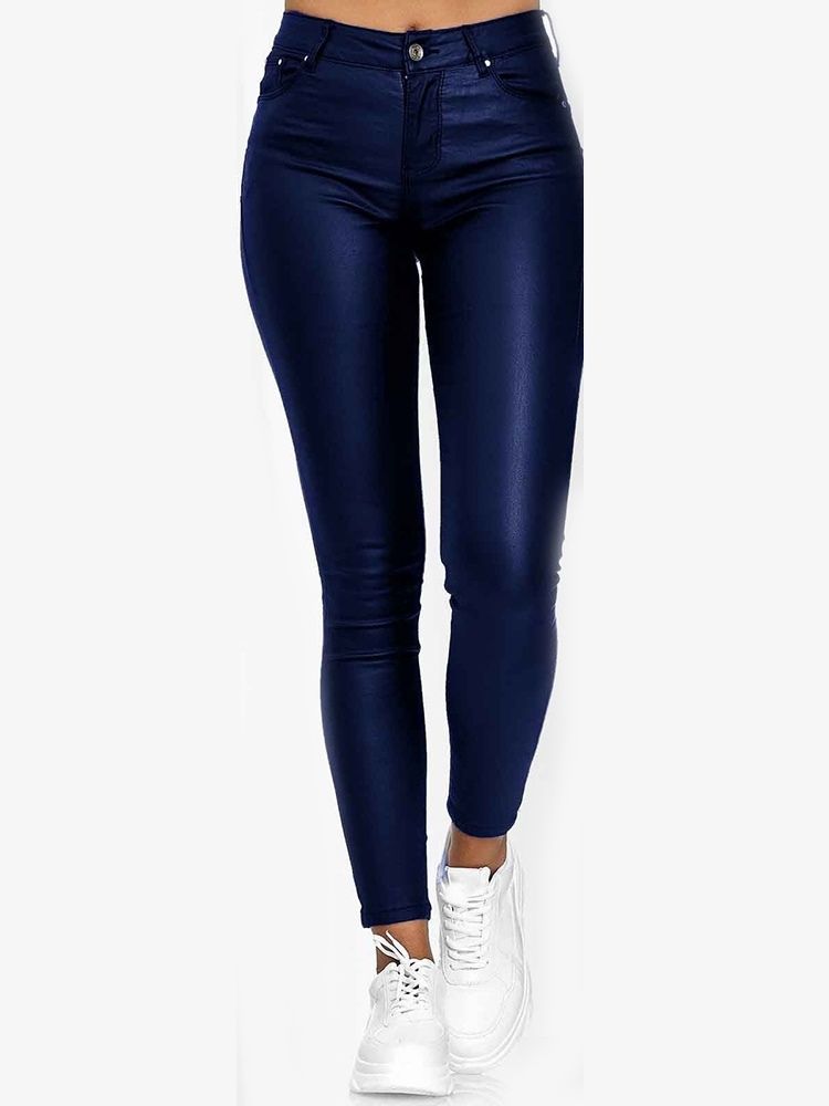 Pantalon Décontracté À Taille Moyenne Et À Poche Pour Femme