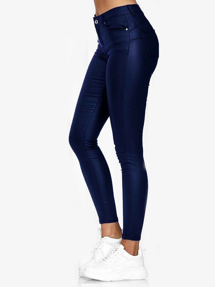Pantalon Décontracté À Taille Moyenne Et À Poche Pour Femme