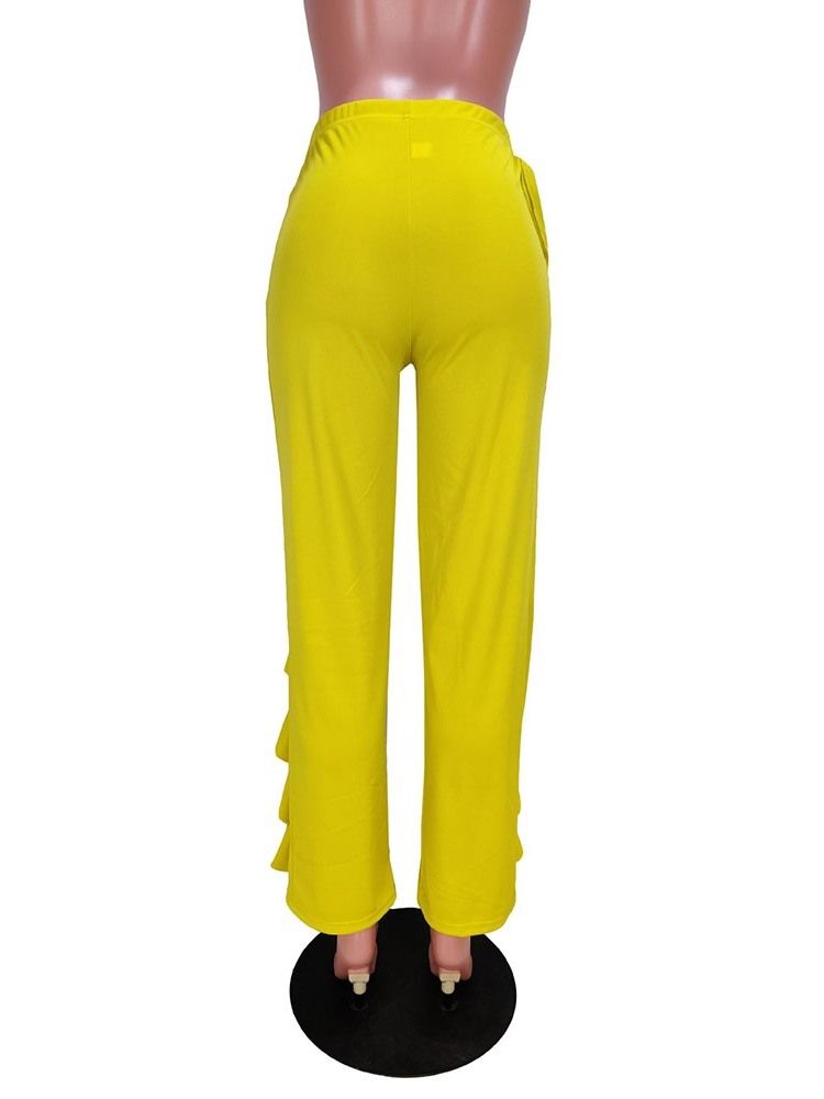 Pantalon Décontracté Uni Falbala Pour Femmes Sur Toute La Longueur Et Jambes Larges