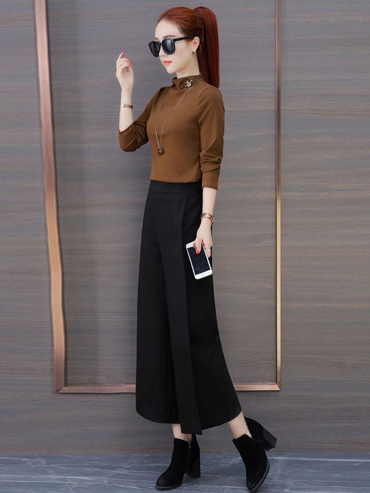 Pantalon Décontracté Uni À Jambes Larges Et À Jambes Larges Pour Femmes