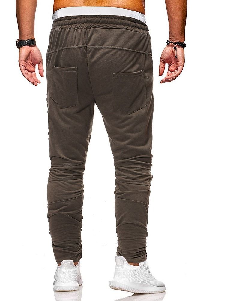 Pantalon Décontracté Uni À Lacets Pour Hommes