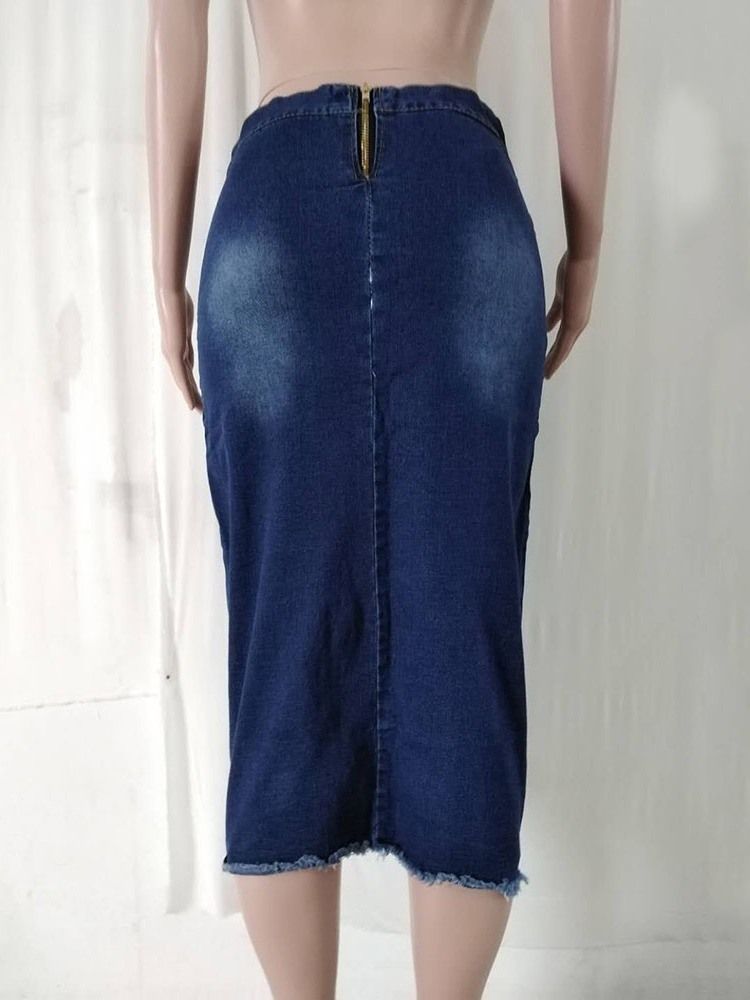 Jupe Asymétrique En Denim À Lacets Uni À Taille Moyenne Pour Femmes